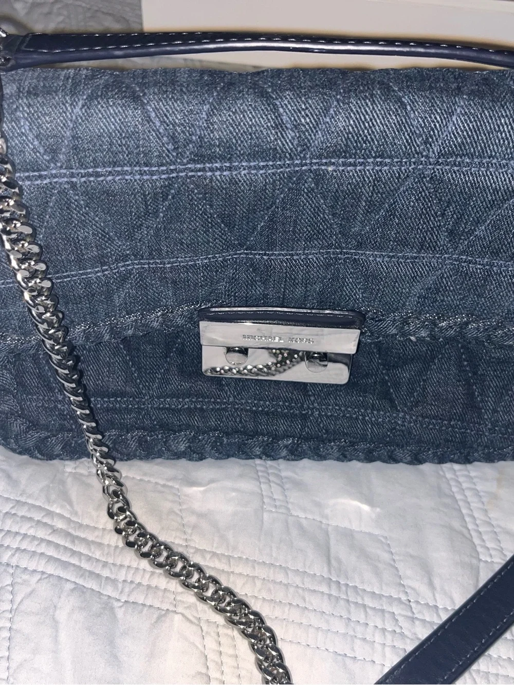 Michael Kors Quilted Denim Crossbody in Navy with Silver Chain
